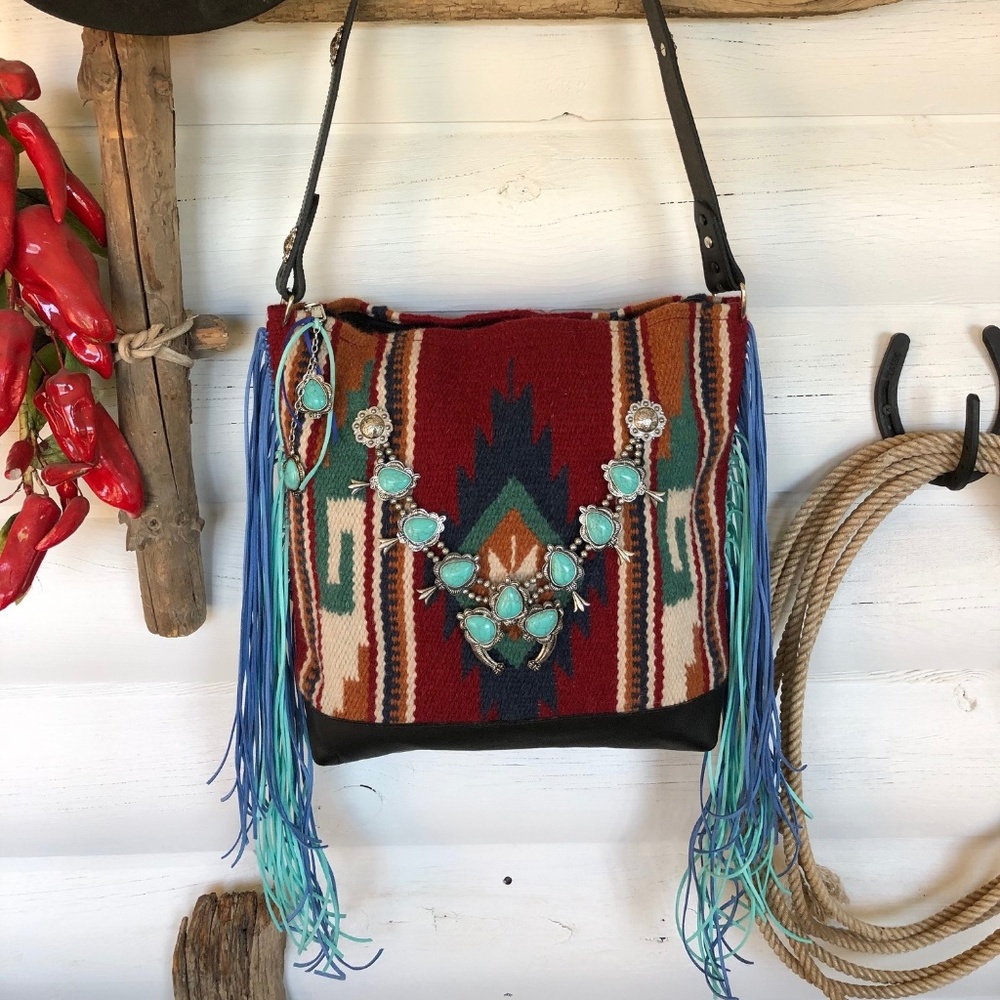 Saddle Blanket Purse Bag Tote - Turquoise Trail